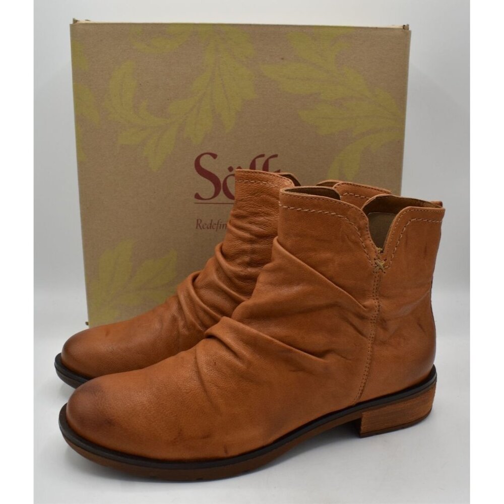 Sofft Beckie Booties Women Size 7 Luggage Brown NEW Ruched Leather Ankle Boots